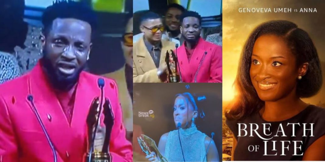 AMVCA 10 Emotional moment actress Genoveva Umeh and Chimezie Imo break into tears on stage after bagging their first awards Video