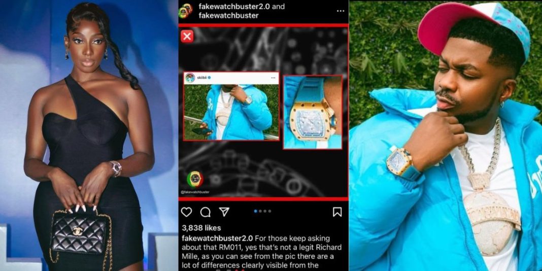 Actress DSF laughs so hard as her ex-boyfriend Skiibii is busted for rocking fake designer wristwatch