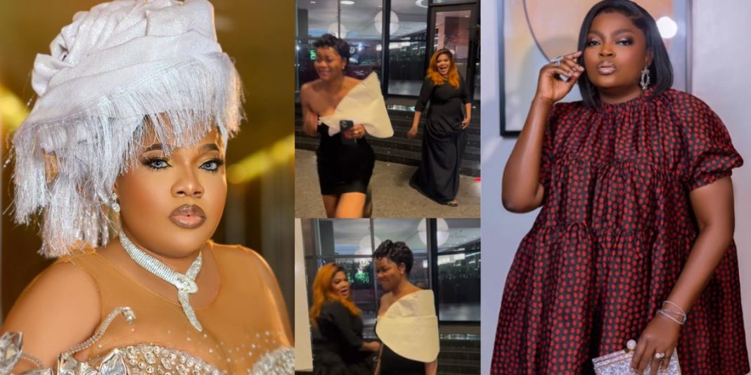 You’re biased” – Mixed reactions trail video of Toyin Abraham celebrating Kehinde Bankole following her win over Funke Akindele at the AMVCA (Watch)