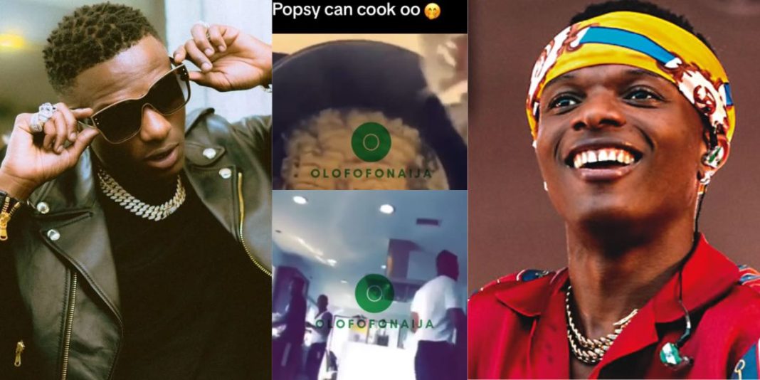 He is truly last born” – Moment Wizkid fails woefully at cooking Indomie and later eats Eba with Egusi made by his friends (Video)