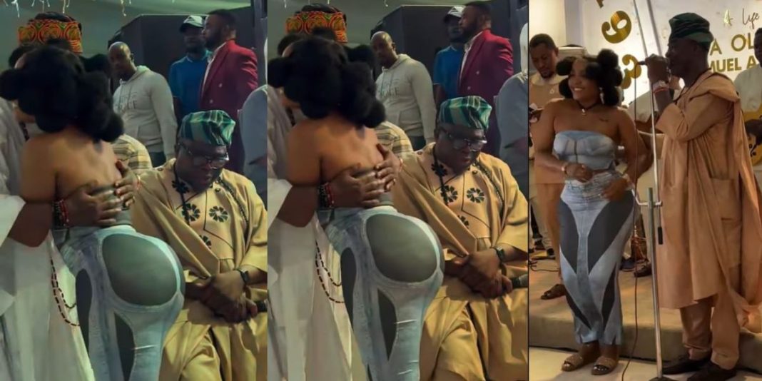“No be small thing” – New video of Comedian Gbenga Adeyinka staring at DJ Pretty Play’s huge backside as K1 sings at an event trends
