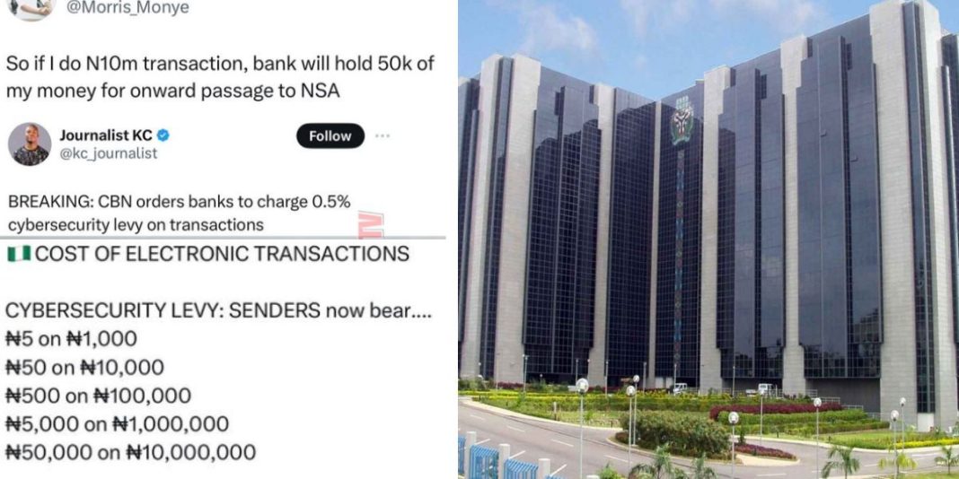 This is unfair” – Nigerians cry out as CBN orders banks to charge 0.5% cybersecurity levy on all electronic transactions