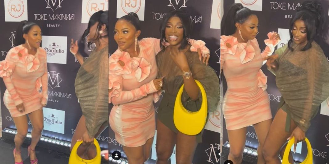 She has destroyed her body” – Video of Toke Makinwa dancing with actress DSF at the launch of her fragrance collection sparks reactions